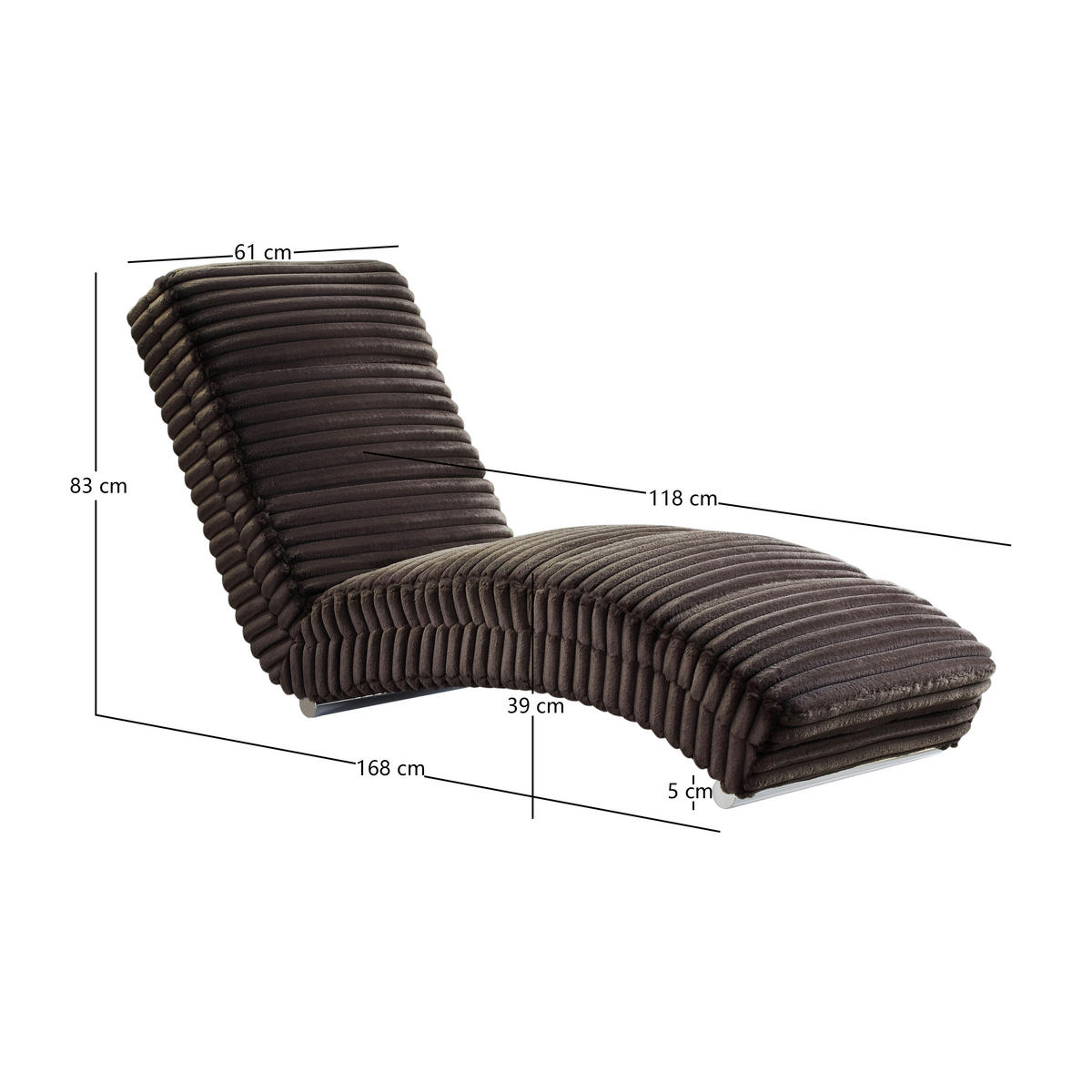 RELAXLIEGE in Cord, Plüsch Schwarz  - Chromfarben/Schwarz, MODERN, Textil/Metall (170/82/60cm) - Livetastic