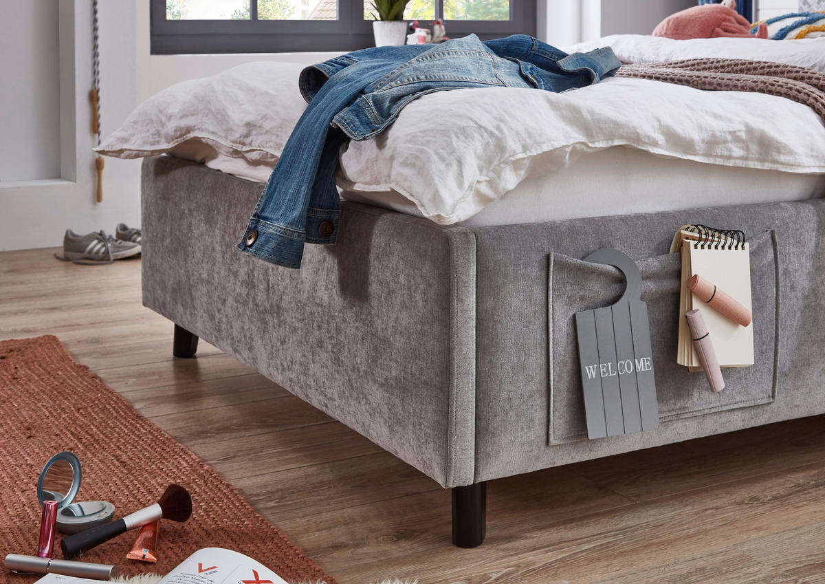 POLSTERBETT 140/200 cm,  in Grau, Schwarz, Betttasche,  - Schwarz/Grau, KONVENTIONELL, Holz/Textil (140/200cm) - Boxxx