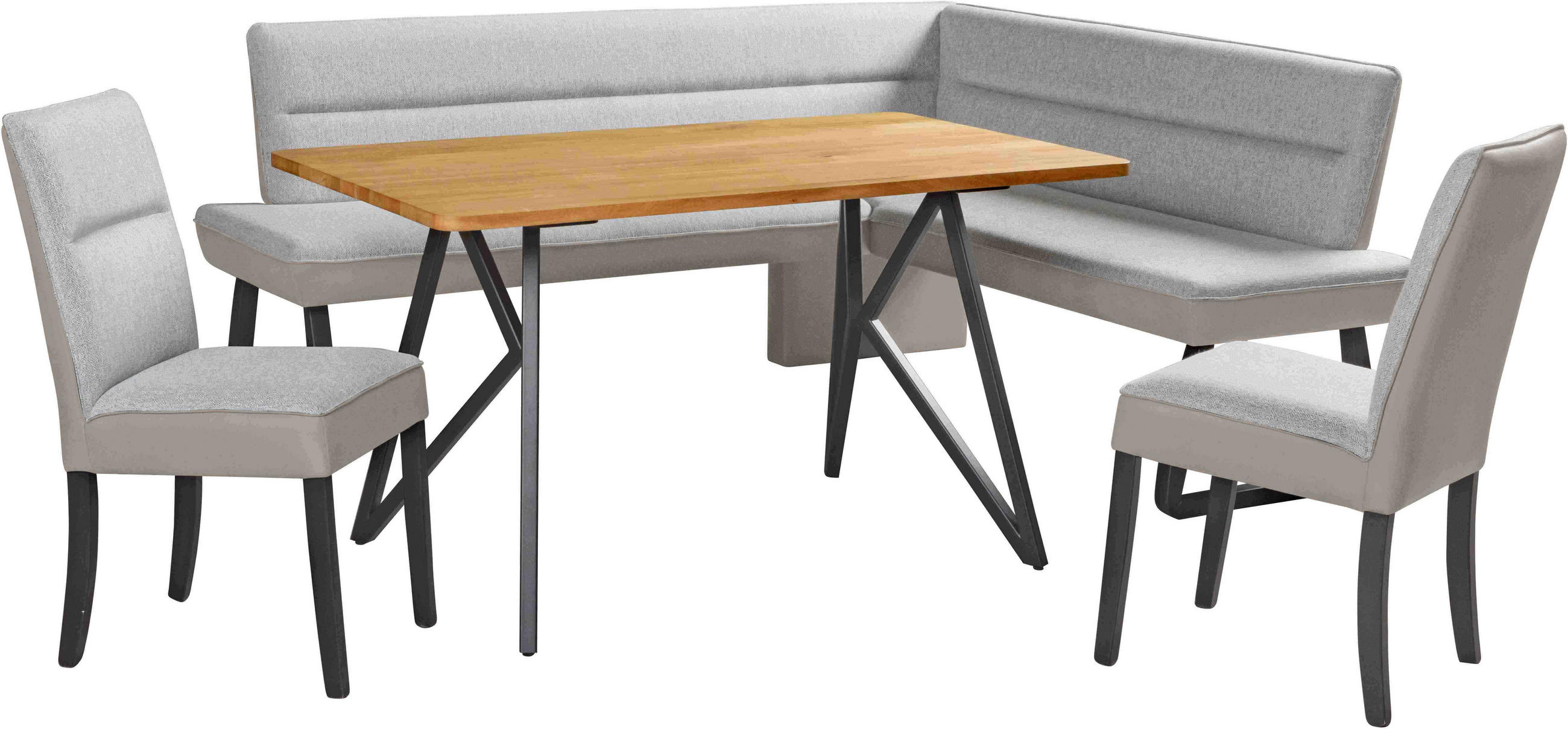 ECKBANK 210/178 cm Webstoff Hellgrau, Beige Buche vollmassiv   - Beige/Hellgrau, KONVENTIONELL, Holz/Textil (210/178cm) - Novel
