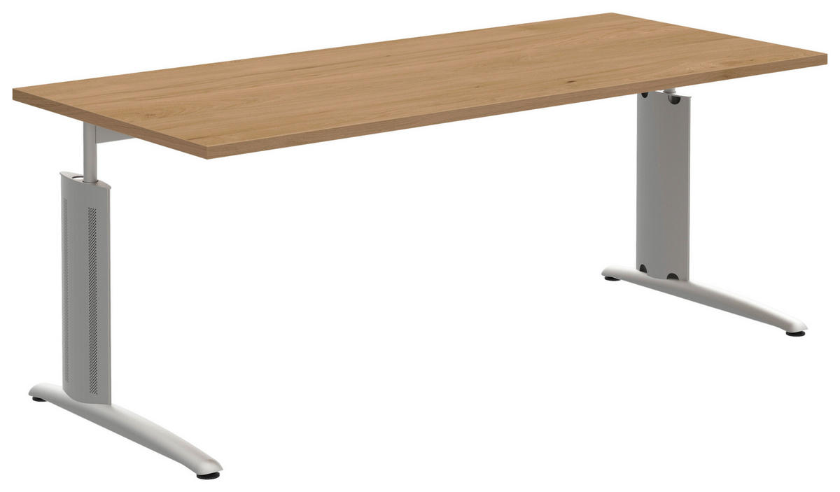 SCHREIBTISCH 180/80/70-82 cm  in Eichefarben, Alufarben  - Eichefarben/Alufarben, KONVENTIONELL, Holzwerkstoff/Metall (180/80/70-82cm) - Moderano