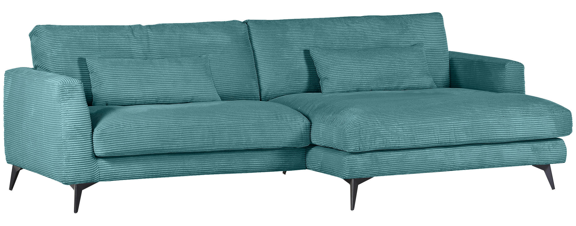 ECKSOFA in Cord Petrol  - Petrol/Schwarz, Lifestyle, Textil/Metall (270/140cm) - Livetastic