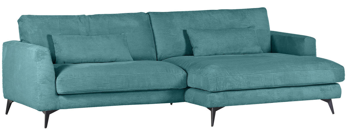 ECKSOFA in Cord Petrol  - Petrol/Schwarz, Lifestyle, Textil/Metall (270/140cm) - Livetastic