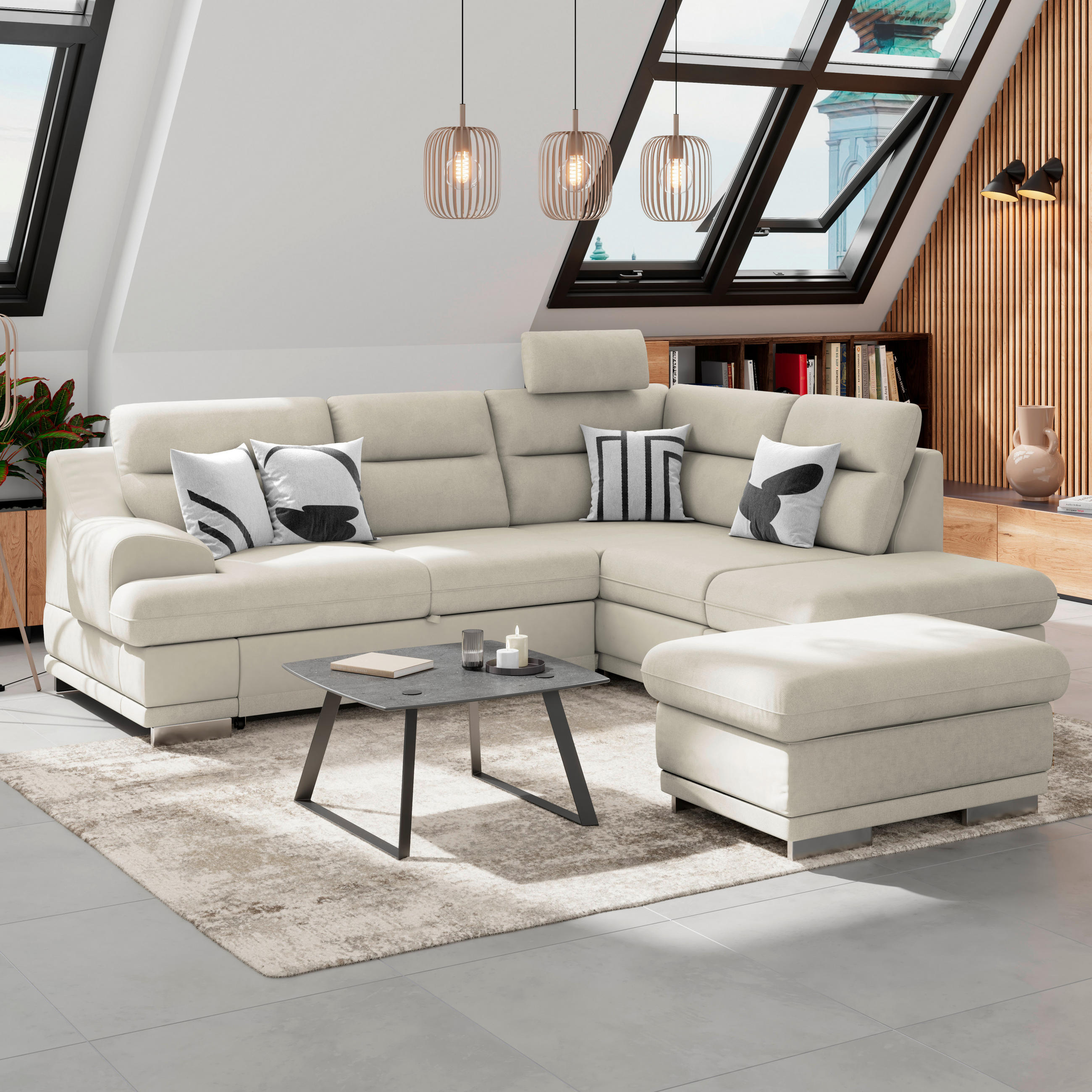 HOCKER Mikrofaser Platinfarben  - Platinfarben/Chromfarben, KONVENTIONELL, Textil/Metall (97/47/67cm) - MID.YOU