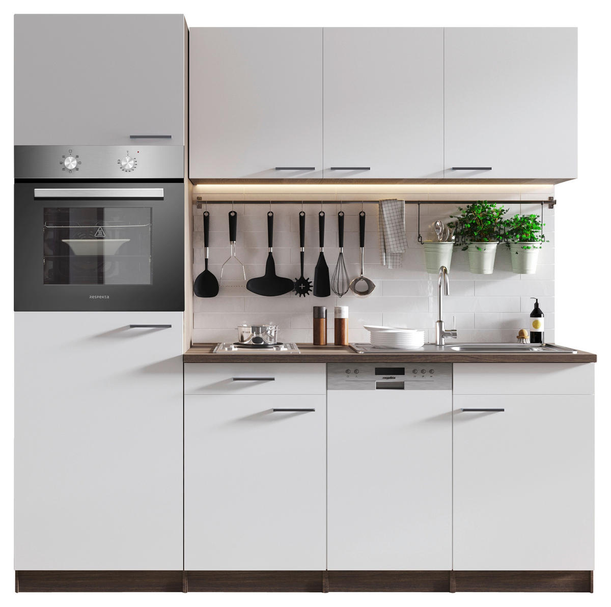 MODULKÖK 205 cm   i vit  - vit/aluminiumfärg, Basics, trämaterial/plast (205cm) - Respekta