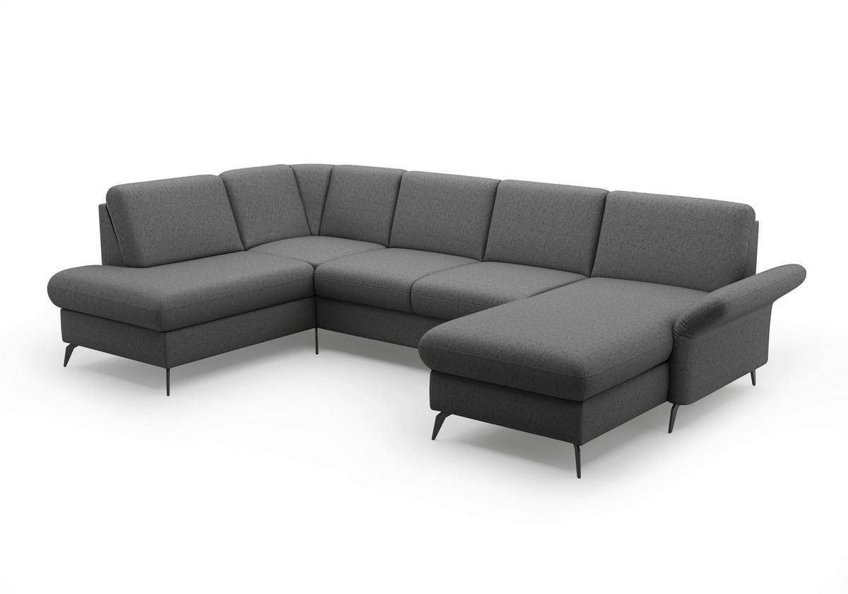 WOHNLANDSCHAFT in Flachgewebe Dunkelgrau  - Dunkelgrau/Schwarz, Konventionell, Textil/Metall (195/314/164cm) - Sit & More