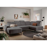 WOHNLANDSCHAFT SANO Grau Cord  - Schwarz/Grau, MODERN, Textil/Metall (180/337/200cm) - Livetastic