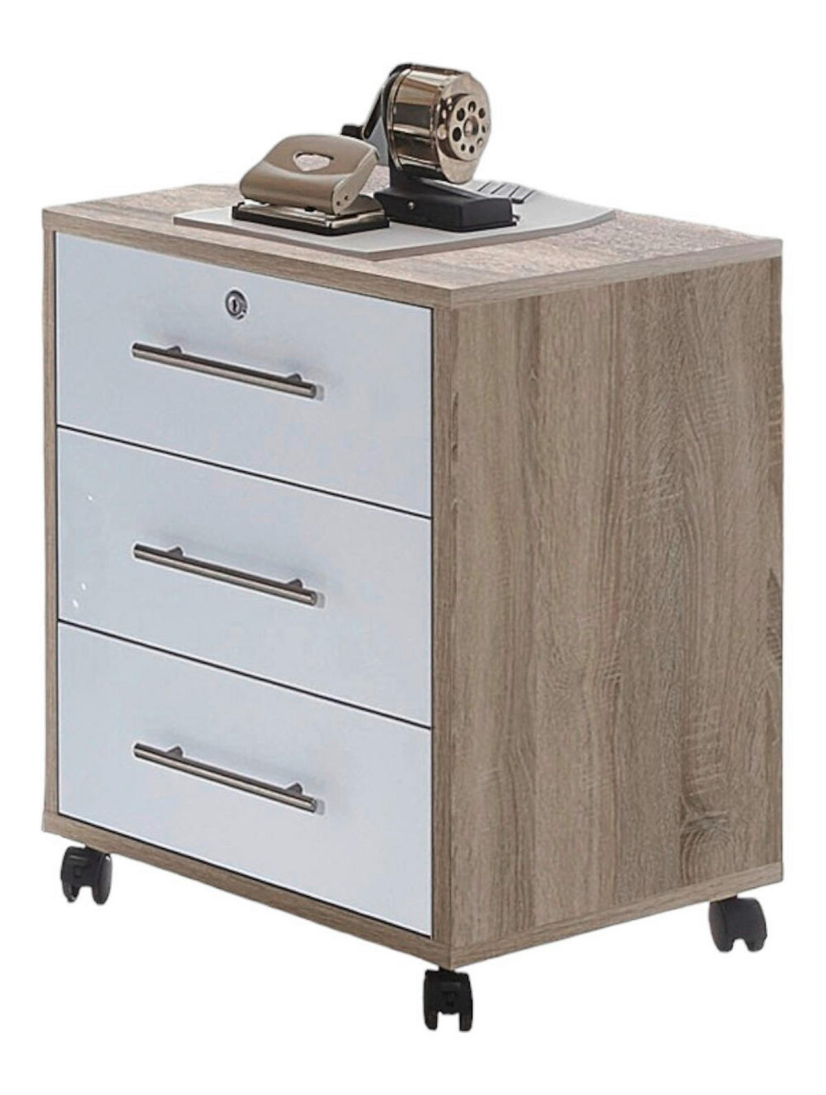 BÜRO - Weiß Hochglanz/Sonoma Eiche, MODERN, Holzwerkstoff - MID.YOU