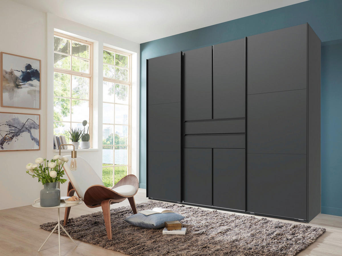 KLEIDERSCHRANK 250/216/65 cm,  in Graphitfarben, 6-türig  - Schwarz/Graphitfarben, Design, Holzwerkstoff/Metall (250/216/65cm) - Stylife