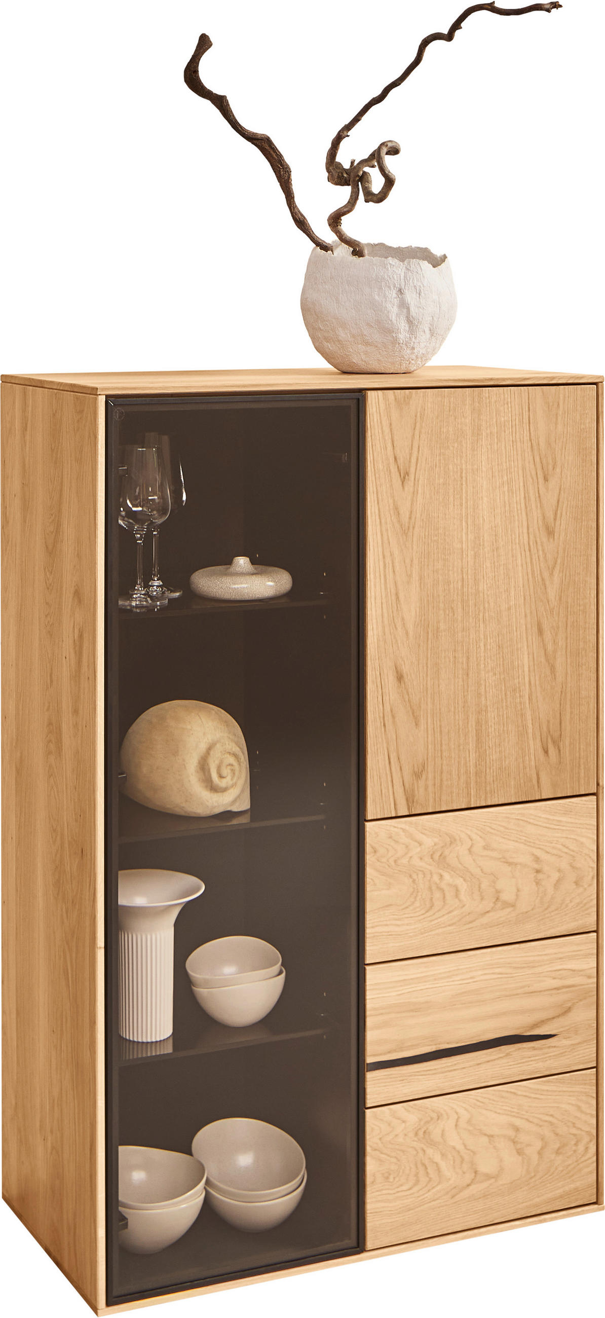 HIGHBOARD  in 83/129/40 cm  - Eichefarben/Schwarz, Natur, Glas/Holz (83/129/40cm) - Waldwelt
