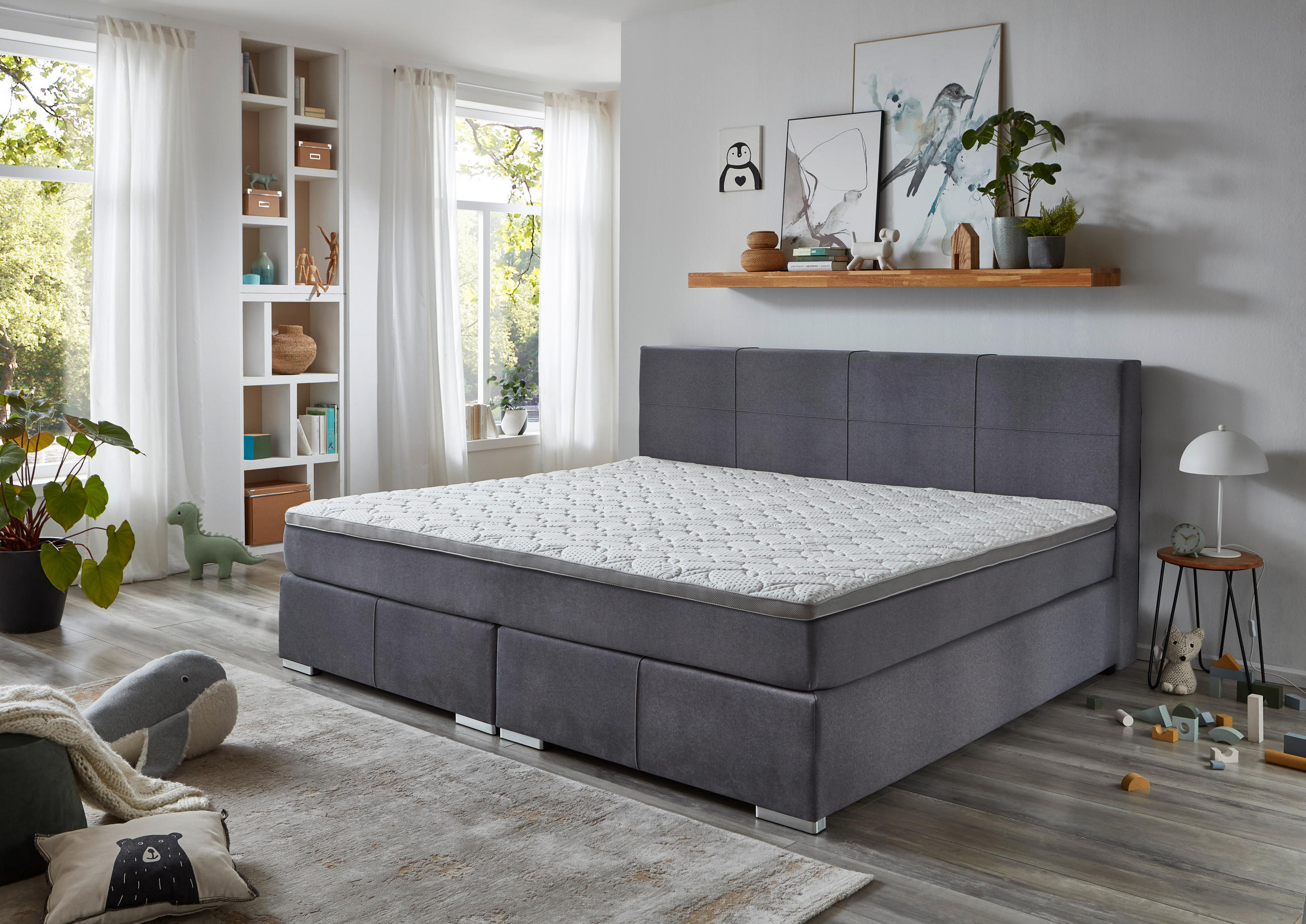 BOXSPRINGBETT 240/200 cm  in Grau  - Chromfarben/Grau, KONVENTIONELL, Holz/Kunststoff (240/200cm) - Carryhome