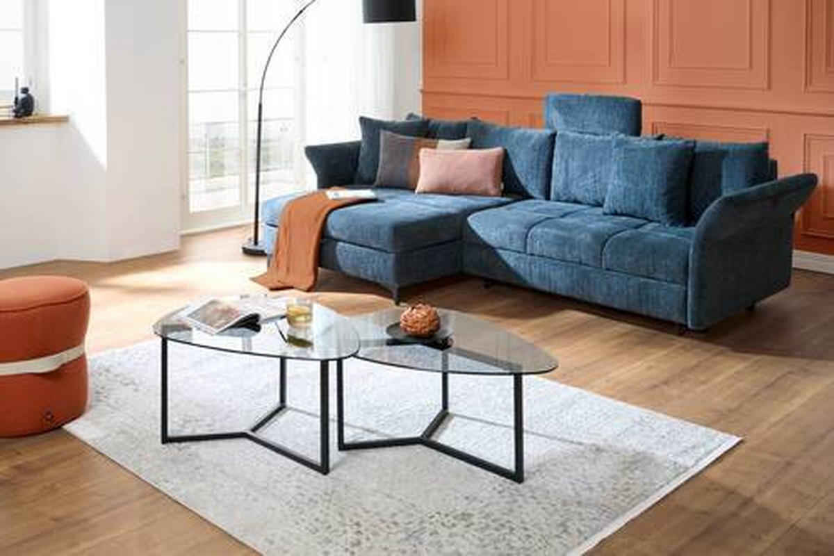 ECKSOFA in Chenille Blau  - Blau/Schwarz, KONVENTIONELL, Textil/Metall (291/153cm) - Hom`in
