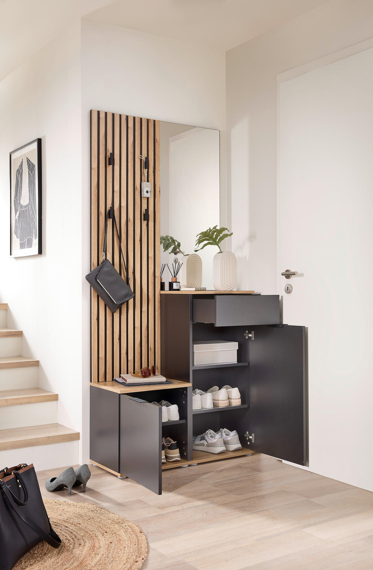 GARDEROBE 4-teilig  in 88/195/35 cm  - Anthrazit/Eiche Artisan, Design, Glas/Holzwerkstoff (88/195/35cm) - Xora