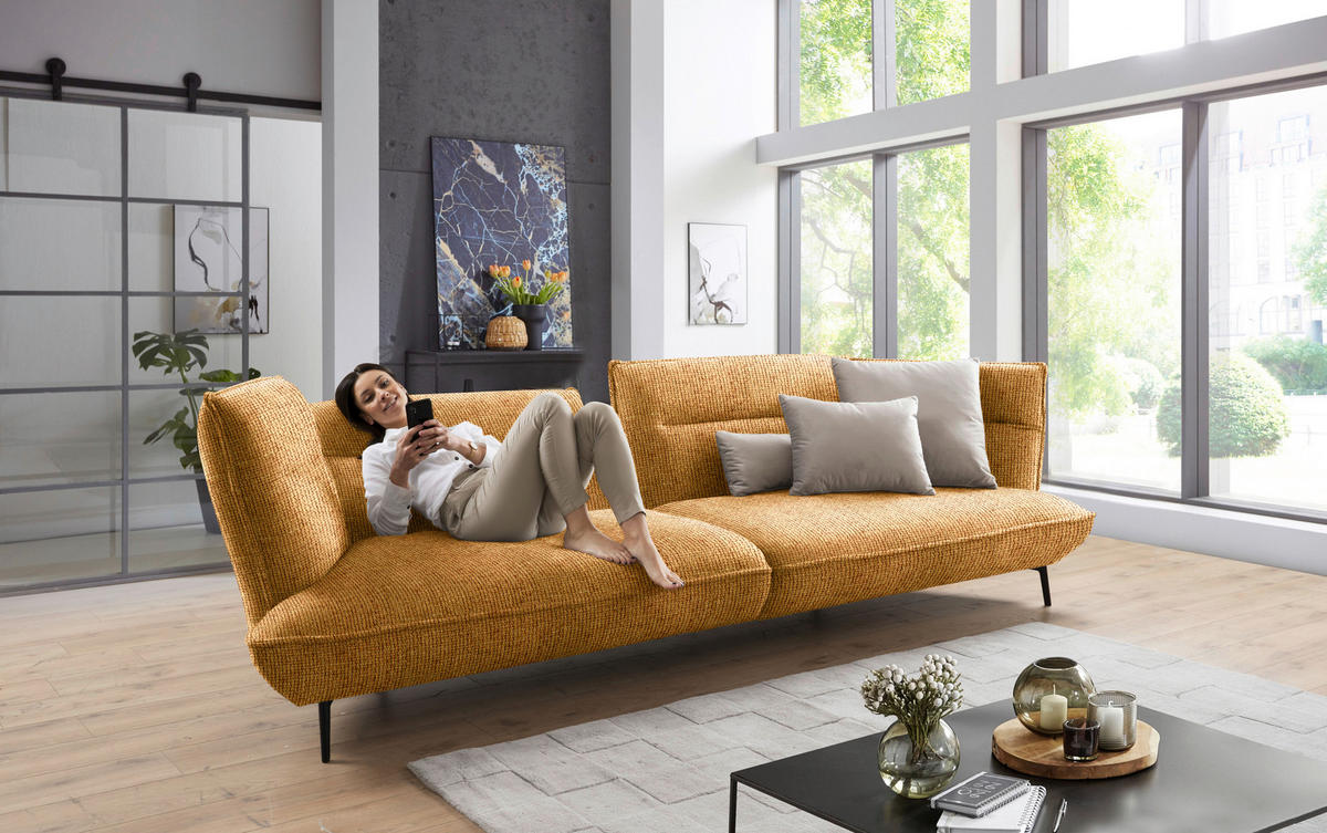 MEGASOFA in Flachgewebe Currygelb  - Currygelb/Schwarz, Design, Holzwerkstoff/Textil (339/92/99cm) - Moderano
