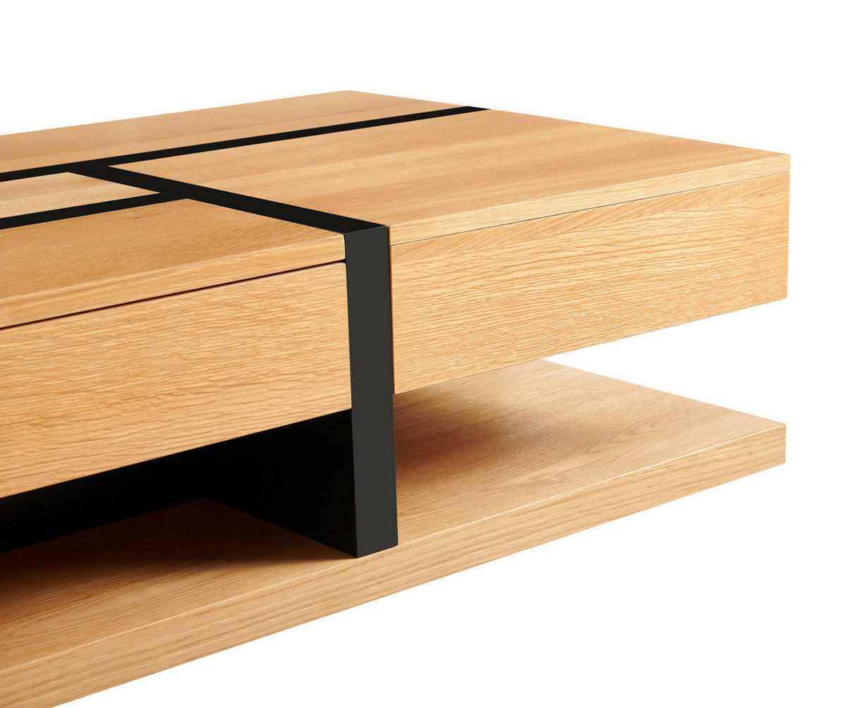 COUCHTISCH Eiche furniert 120/30/65 cm rechteckig Schwarz, Eichefarben  - Eichefarben/Schwarz, Design, Holz/Holzwerkstoff (120/30/65cm) - Livetastic