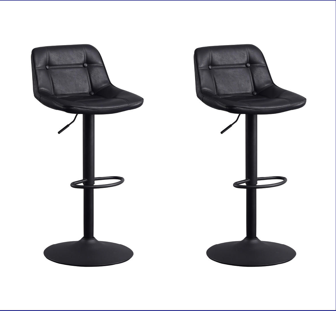 BARHOCKER-SET Lederlook Schwarz Sitzfläche 360° drehbar  - Schwarz, MODERN, Textil/Metall (47/87/45cm) - MID.YOU