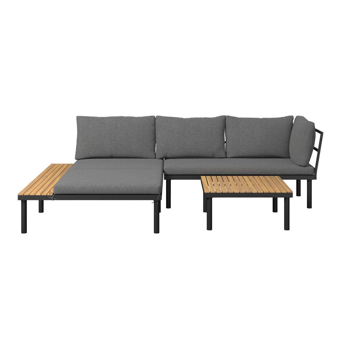 LOUNGEGARNITUR 159/273,5 cm Akazie massiv Eisen  - Schwarz/Grau, Basics, Holz/Textil (159/273,5cm) - Ambia Garden