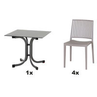 GARTENGARNITUR 5-teilig  - Taupe/Anthrazit, Basics, Holzwerkstoff/Kunststoff (80/80/80cm) - Siena Garden