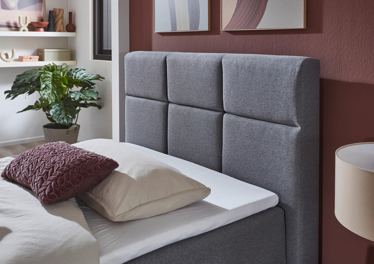 BOXSPRINGOVÁ POSTEĽ, 140/200 cm sivá - sivá/farba duba, Basics, drevo/textil (140/200cm) - home24