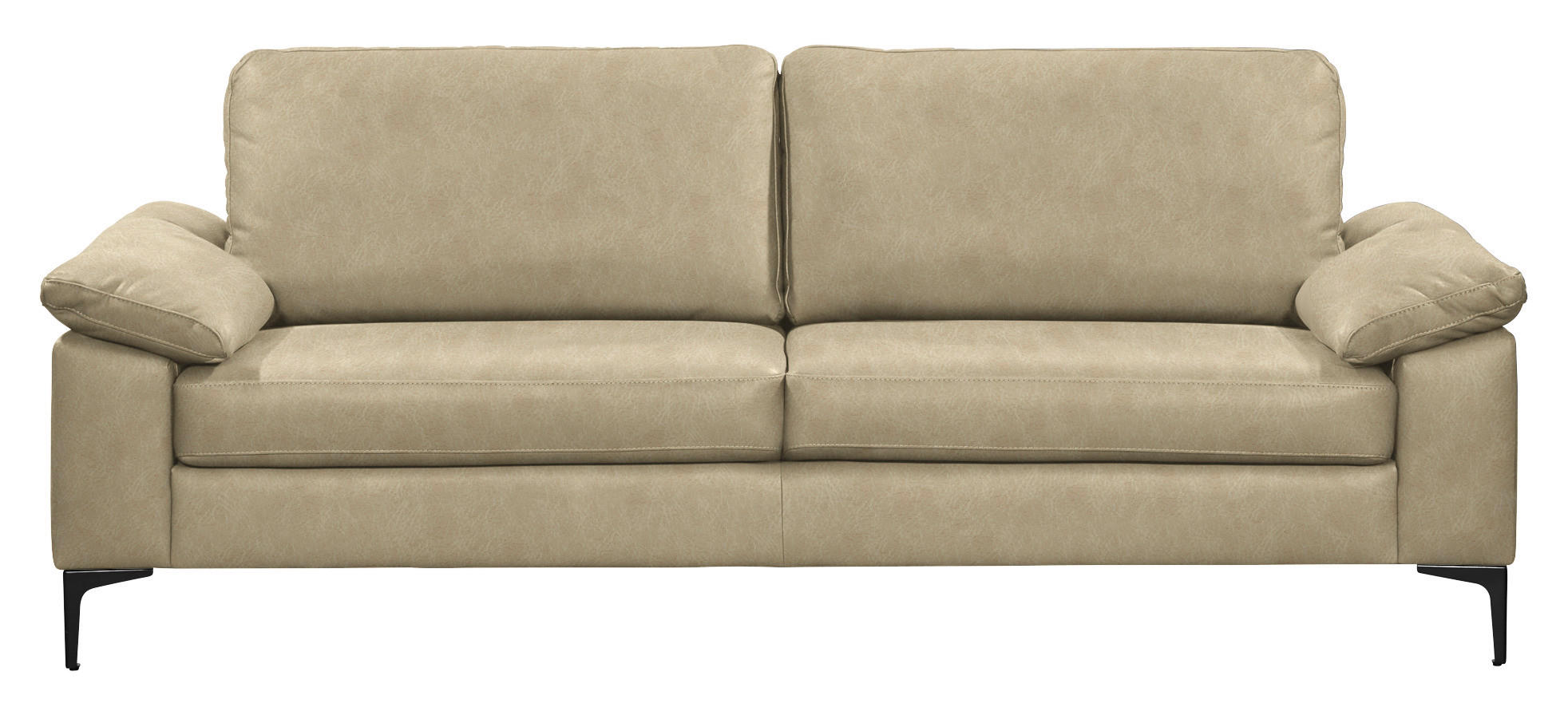 3-SITZER-SOFA  in Echtleder Beige   - Beige/Schwarz, Design, Leder/Metall (224/86/97cm) - Schöner Wohnen