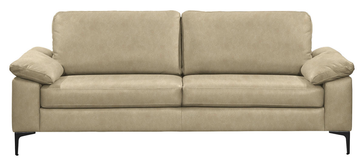 3-SITZER-SOFA  in Echtleder Beige   - Beige/Schwarz, Design, Leder/Metall (224/86/97cm) - Schöner Wohnen