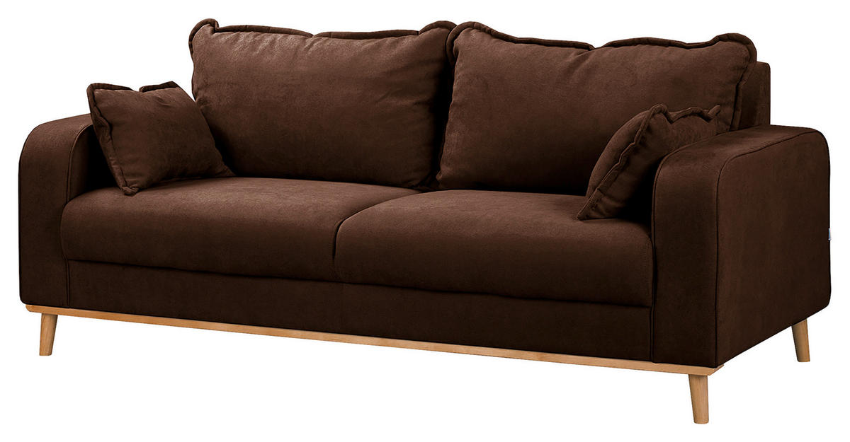 3-SITZER-SOFA in Mikrofaser Braun  - Wengefarben/Braun, Design, Holz/Textil (193/86/87cm) - Livetastic