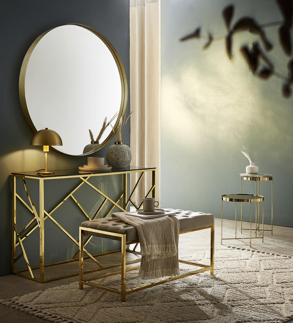 KONSOLENTISCH in Metall, Glas 120/40/78 cm   - Goldfarben, Design, Glas/Metall (120/40/78cm) - Xora