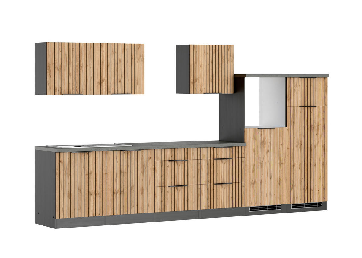 MODULKÖK UTAN VITVAROR 360 cm   i grafitfärgad, ek Wotan  - ek Wotan/grafitfärgad, Basics, metall/trämaterial (360cm) - Held