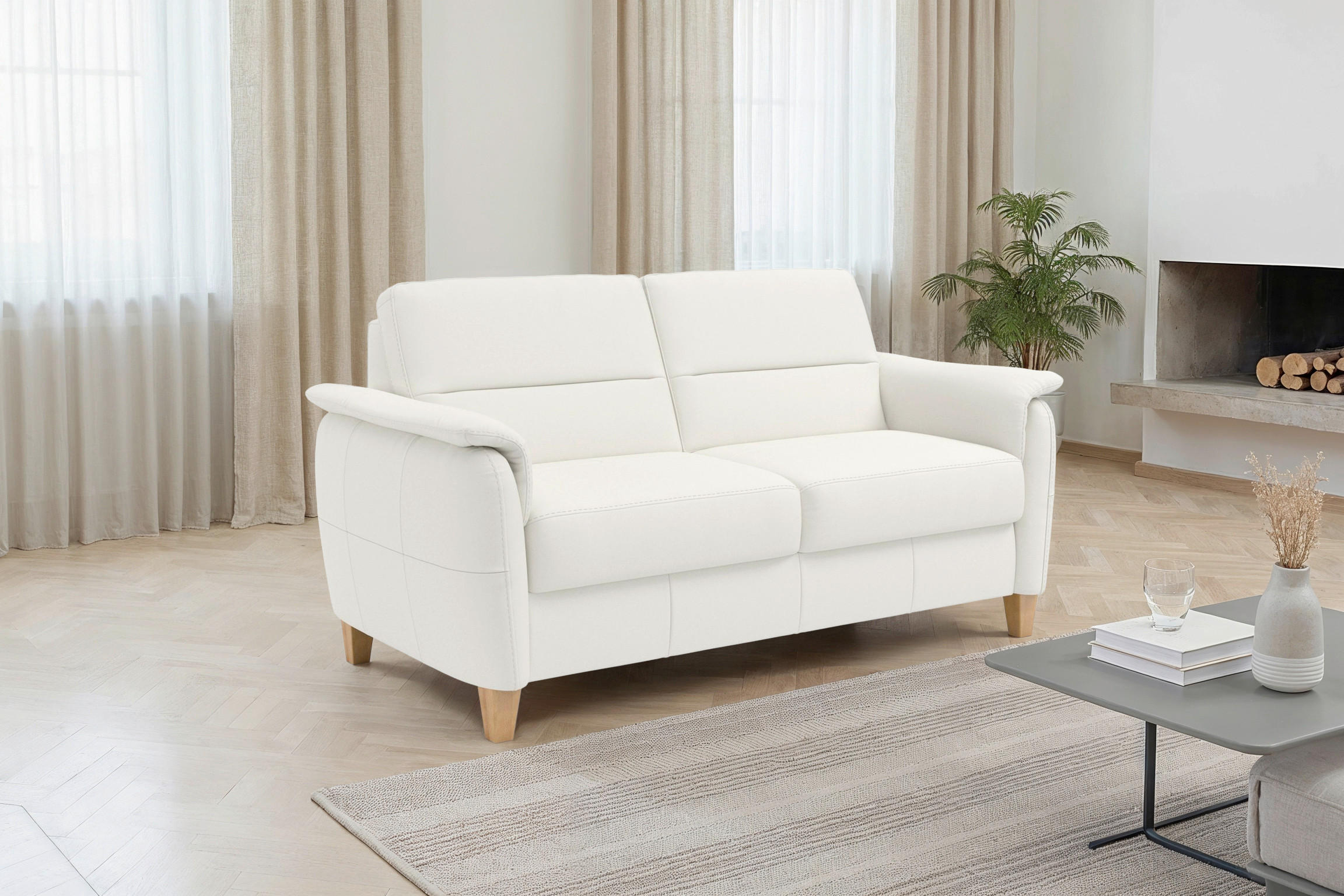 Sit & More TŘÍMÍSTNÁ POHOVKA, bílá, pravá kůže