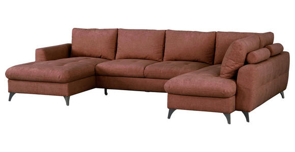 WOHNLANDSCHAFT Rot Chenille  - Rot/Schwarz, KONVENTIONELL, Textil/Metall (160/340/188cm) - Xora