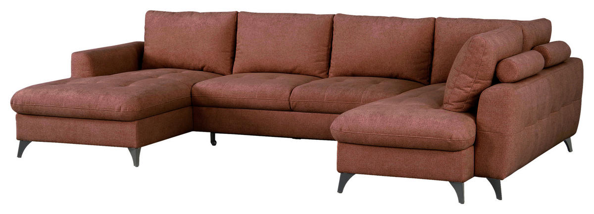 WOHNLANDSCHAFT Rot Chenille  - Rot/Schwarz, KONVENTIONELL, Textil/Metall (160/340/188cm) - Xora