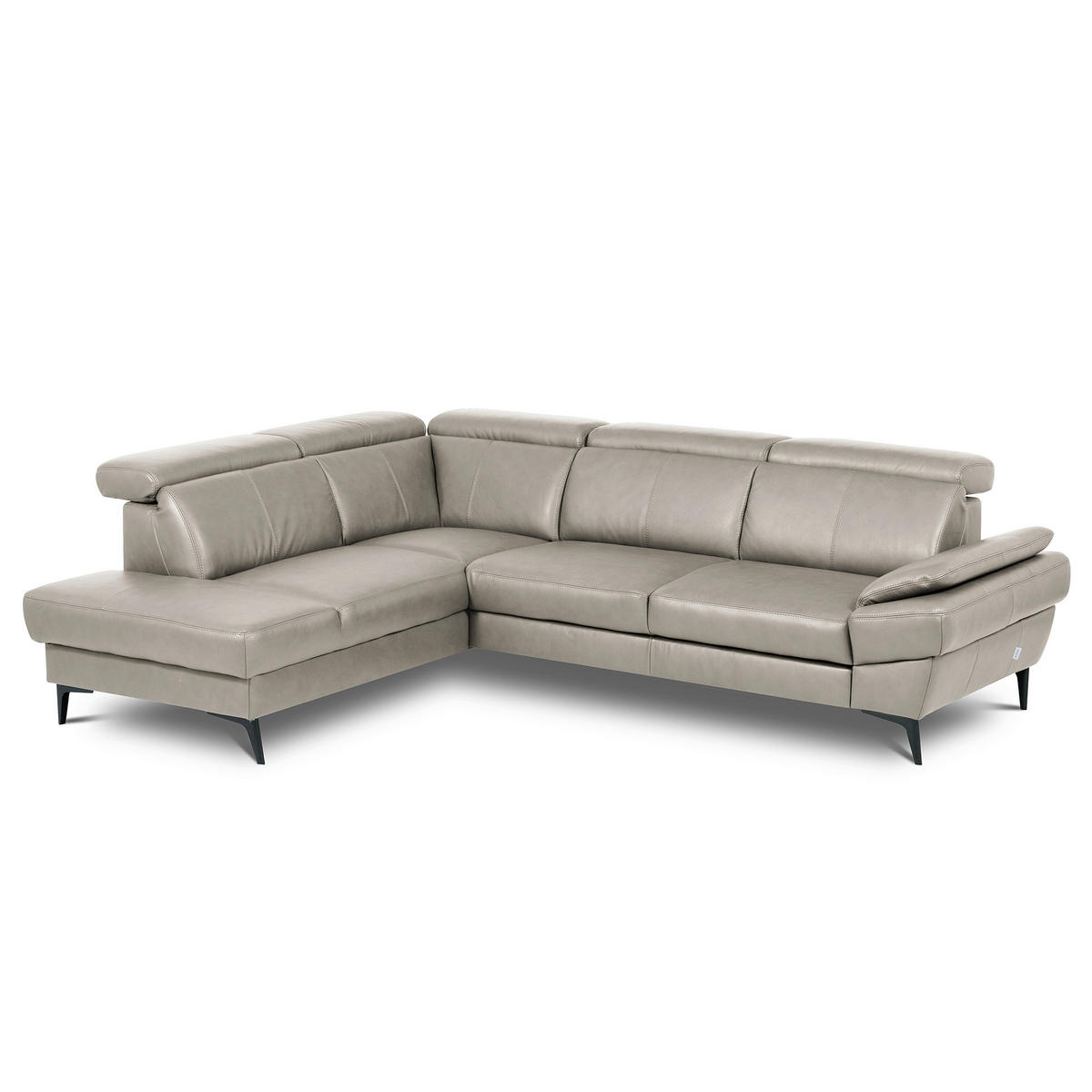 ECKSOFA  in Lederlook Echtleder Platinfarben  - Platinfarben/Schwarz, Design, Leder/Textil (211/264cm) - Livetastic