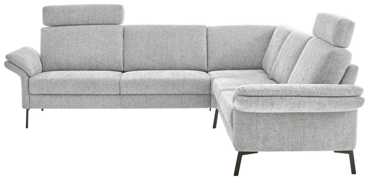 ECKSOFA Platinfarben Flachgewebe  - Platinfarben/Schwarz, KONVENTIONELL, Textil/Metall (273/253cm) - Pure Home Comfort