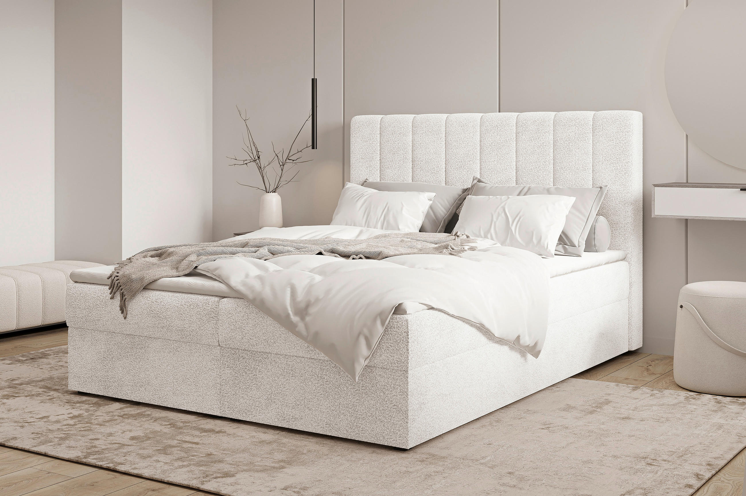 BOXBETT 160/200 cm,  in Weiß, Elfenbein, Bettkasten, Topper,  - Elfenbein/Schwarz, MODERN, Holz/Kunststoff (160/200cm) - MID.YOU