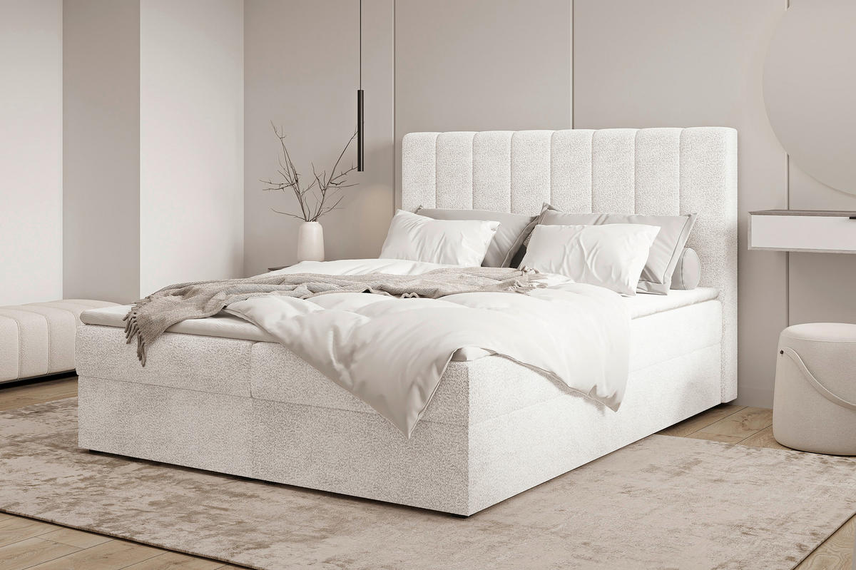 BOXBETT 160/200 cm,  in Weiß, Elfenbein, Bettkasten, Topper,  - Elfenbein/Schwarz, MODERN, Holz/Kunststoff (160/200cm) - MID.YOU