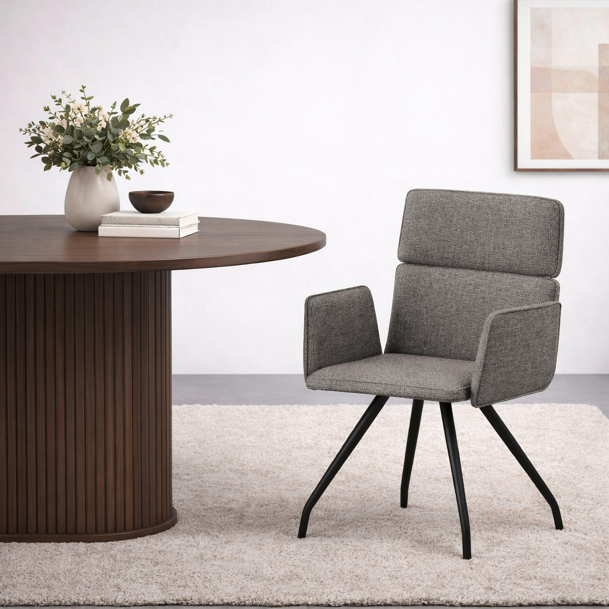 STOL MED ARMSTÖD  tygutbud vävt tyg  - gråbrun/svart, Design, metall/textil (58/90/62cm) - Stylife