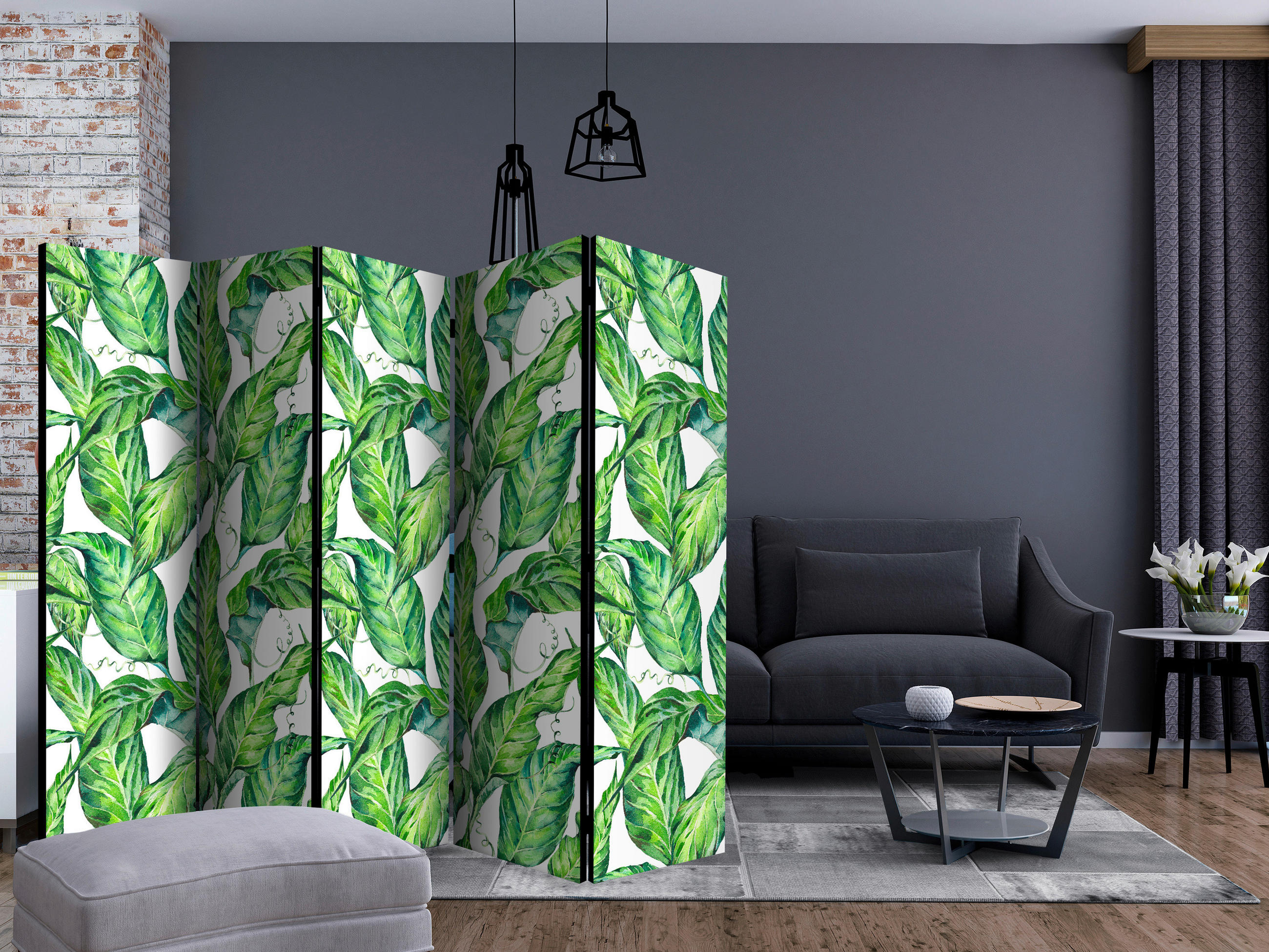 SKÄRMVÄGG  i trä, textil  vit, ljusgrön  - vit/ljusgrön, Basics, trä/textil (225cm) - artgeist
