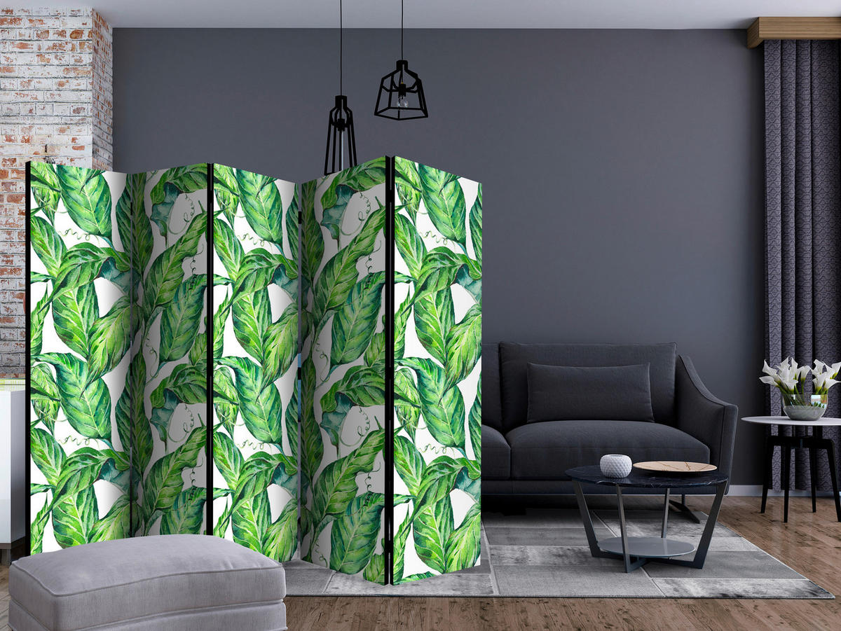 PARAVENT mit 5  Flügel - Weiß/Hellgrün, Basics, Holz/Textil (225cm) - artgeist