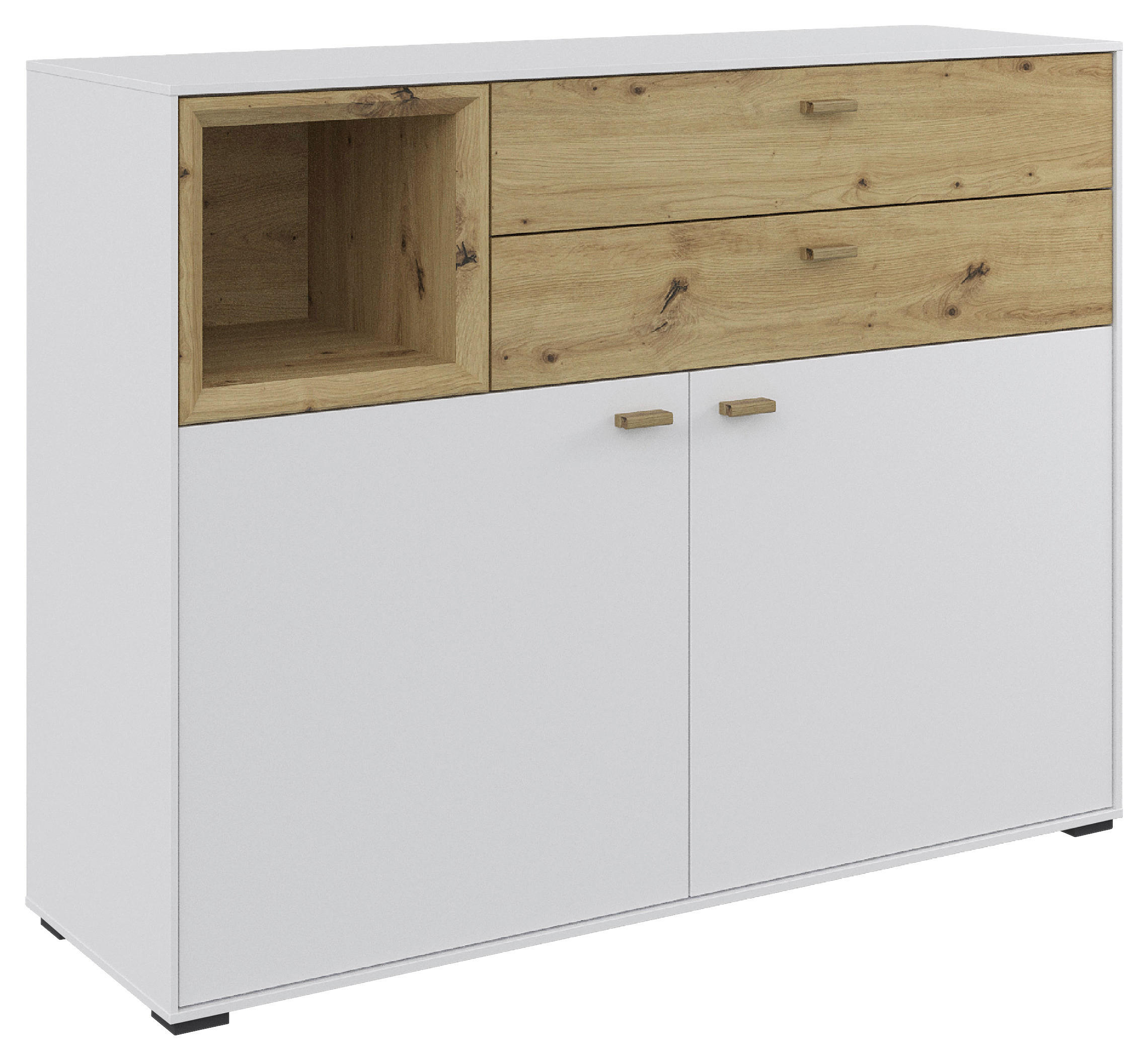 SIDEBOARD  in 114,3/88,4/38 cm  - Eichefarben/Schwarz, MODERN, Holz/Holzwerkstoff (114,3/88,4/38cm) - Hom`in