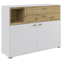 SIDEBOARD 114,3/88,4/38 cm  in Weiss, Eiche Artisan  - Weiss/Eichefarben, Modern, Holz/Holzwerkstoff (114,3/88,4/38cm) - Hom`in