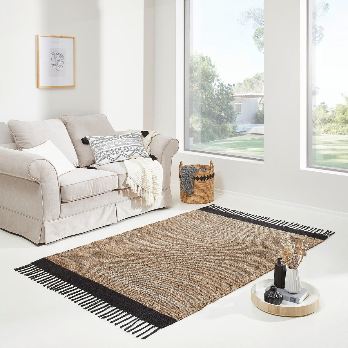JUTOVÝ KOBEREC, 160/230 cm černá, jílová barva - černá/jílová barva, Design, textil (160/230cm) - Linea Natura