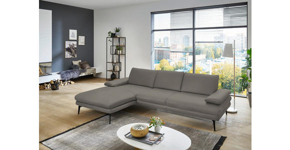 ECKSOFA in Echtleder Hellgrau 180/310 cm - Hellgrau/Schwarz, Design, Leder/Metall (180/310cm) - Dieter Knoll