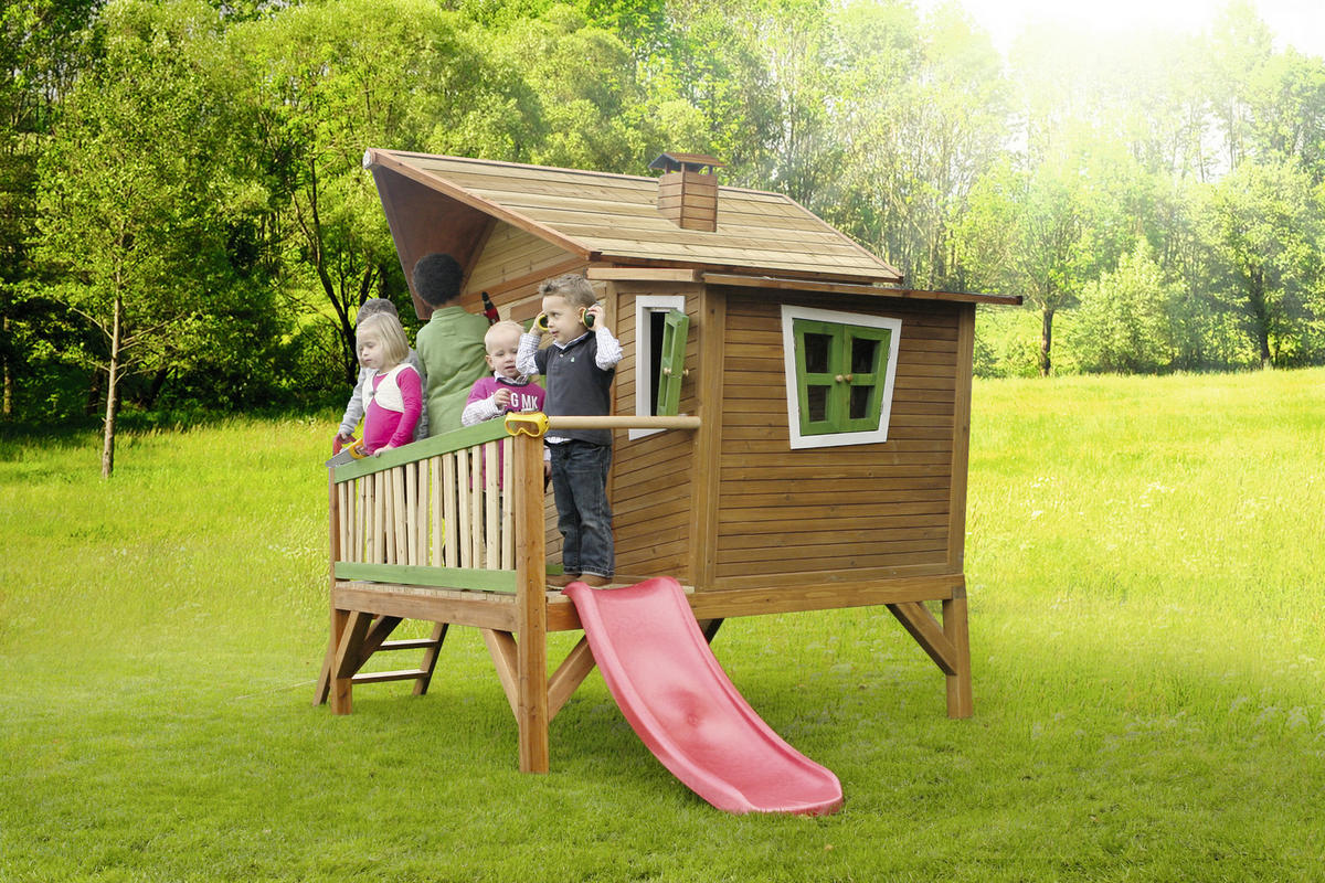SPIELTURM 345/229/180 cm axi  - Rot/Braun, Basics, Holz (345/229/180cm) - Ambia Garden