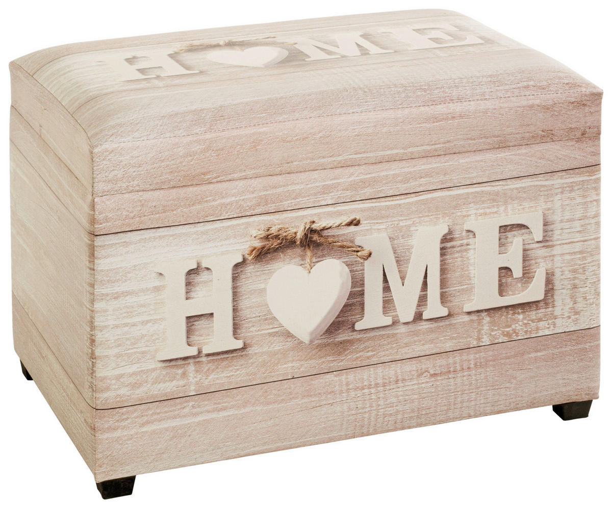 TRUHENBANK 58/42/39 cm Lederlook Weiß, Beige  - Beige/Schwarz, Design, Textil (58/42/39cm)