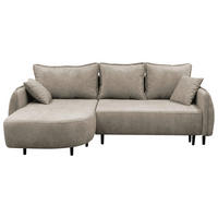 ECKSOFA MURANO Taupe Chenille Zierkissen, Rückenkissen, Bettkasten  - Taupe/Schwarz, Design, Holz/Textil (167/242cm) - MID.YOU