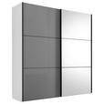 SCHWEBETÜRENSCHRANK  in Weiß, Hellgrau  - Hellgrau/Schwarz, KONVENTIONELL, Glas/Holzwerkstoff (200/222/68cm) - Moderano