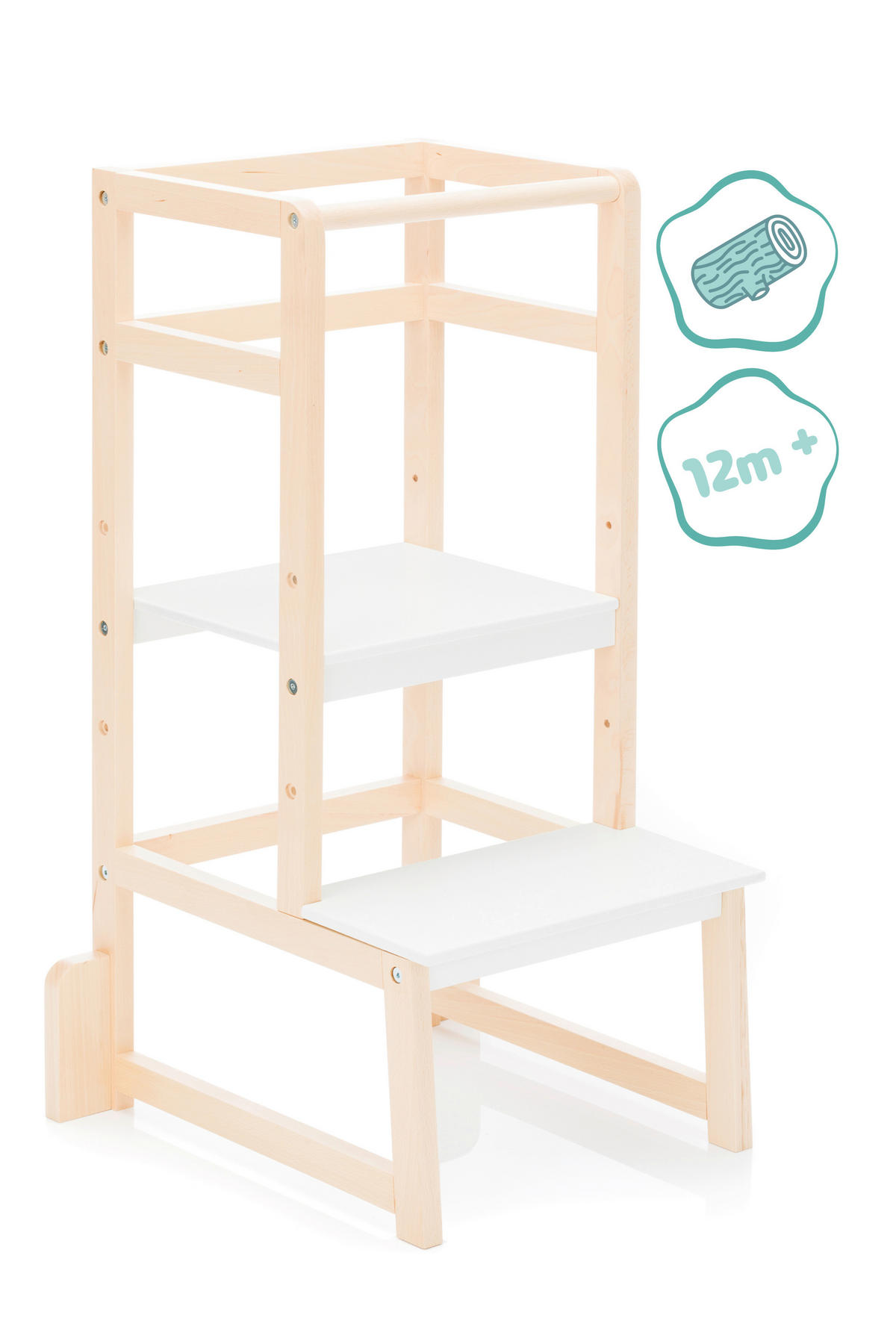 UČIACA VEŽA PRE DETI, buk, biela, farba buka - farba buka/biela, Basics, drevo (90/40/46cm) - Fillikid