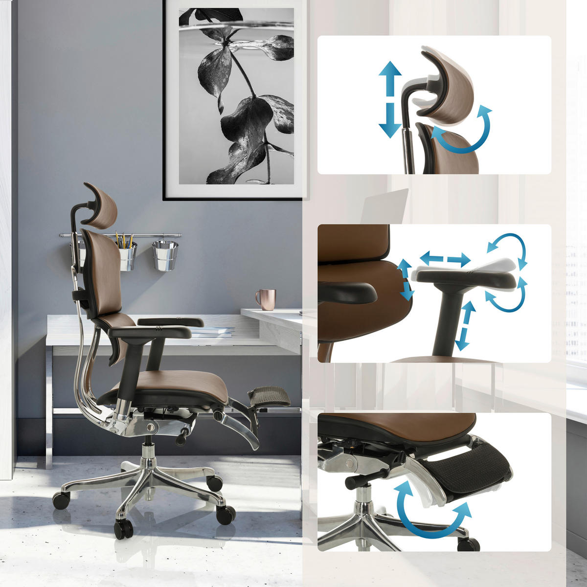DREHSTUHL  in Braun  - Silberfarben/Schwarz, MODERN, Leder/Kunststoff (76/119 - 138/64cm) - MID.YOU