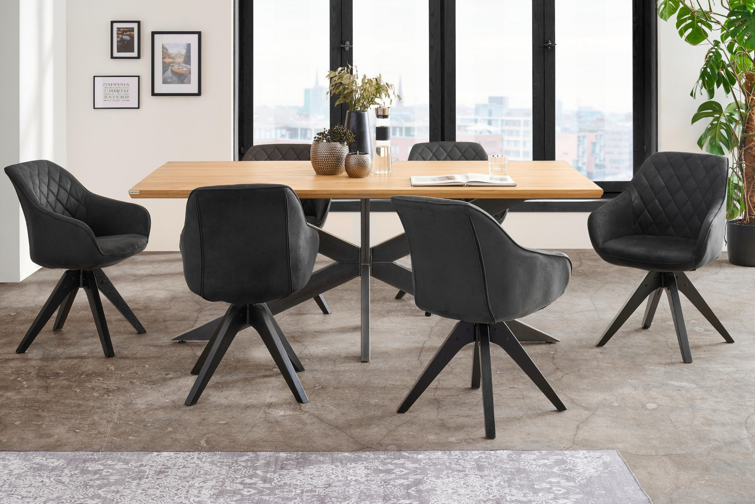 JEDÁLENSKÝ STÔL, divoký dub, farba duba, 200/100/77 cm - čierna/farba duba, Design, kov/drevo (200/100/77cm) - Linea Natura