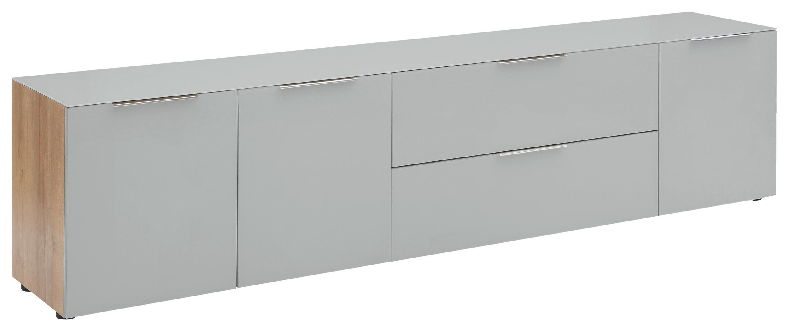 LOWBOARD Grau, Eichefarben - Eichefarben/Schwarz, Design, Glas/Holzwerkstoff (225,5/53,9/40cm)