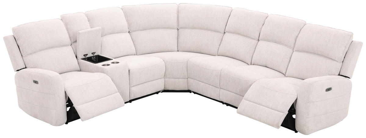 ECKSOFA  Weiß Leinenoptik  - Schwarz/Weiß, KONVENTIONELL, Holz/Kunststoff (240/102/265cm) - Livetastic